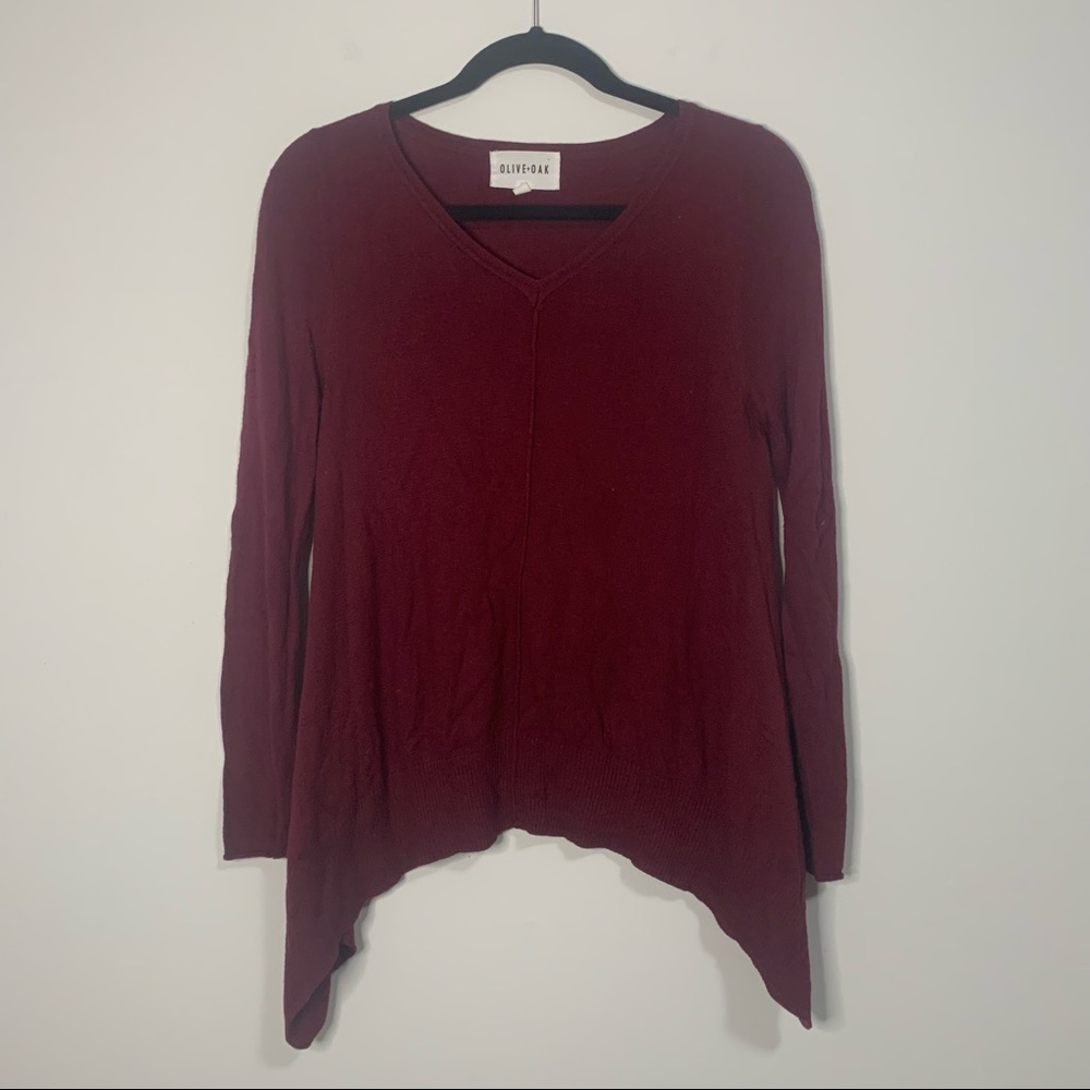 Olive & Oak Burgundy Red Asymmetrical Hem Sweater XS
